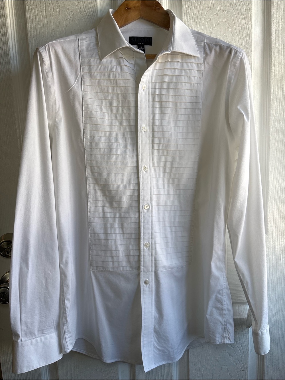 Men’s Slim Fit Pleated Tuxedo Shirt Alfani-Off-White Medium